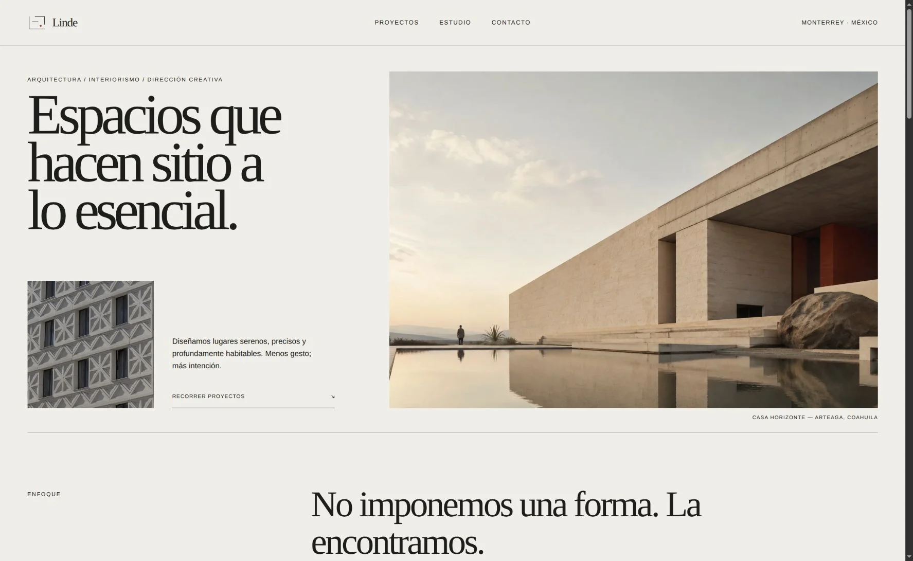 Diseño Minimal / Editorial: vista de escritorio de Linde