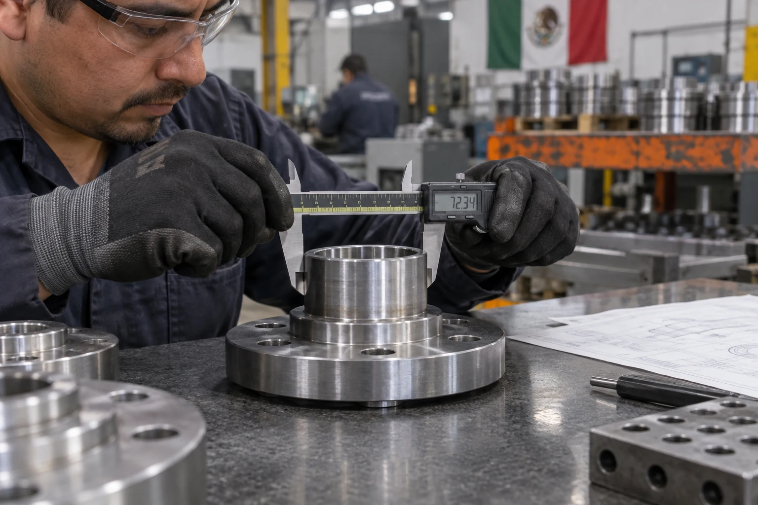 Inspección dimensional de una pieza mecanizada con un calibrador